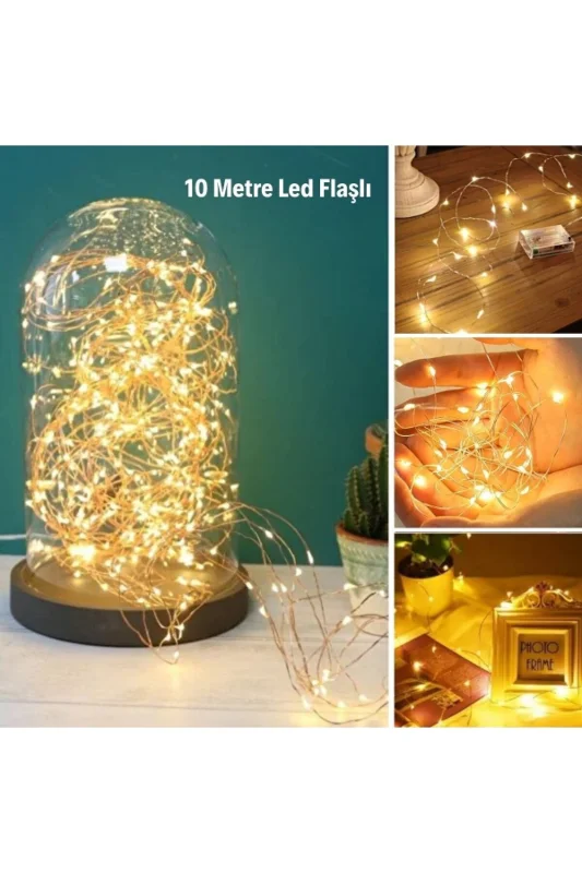 Sarı Peri LED Flaşlı Işık – 10 Metre Dekoratif Oda ve Organizasyon Aydınlatması – 4. görsel