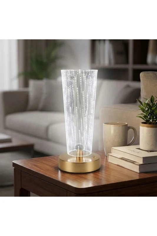 ® Silindirik Kristal Nokta Model LED Masa Lambası – Gold Tabanlı, Dokunmatik, – 4. görsel