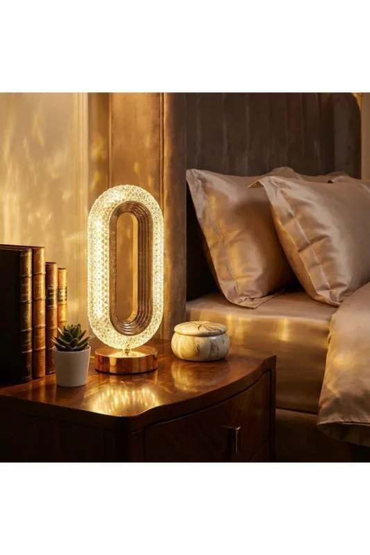 ® Oval Şeklinde Kristal LED Masa Lambası – Dokunmatik, 3 Renk Işık Modlu, Ş – 3. görsel