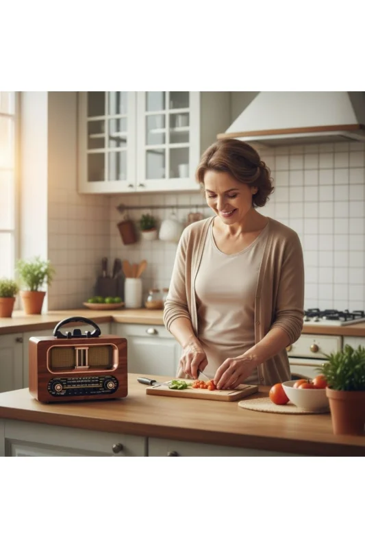 ® Büyük Boy Retro, Nostaljik, Ahşap Tasarım Bluetooth Hoparlörlü, Şarjlı, – 2. görsel