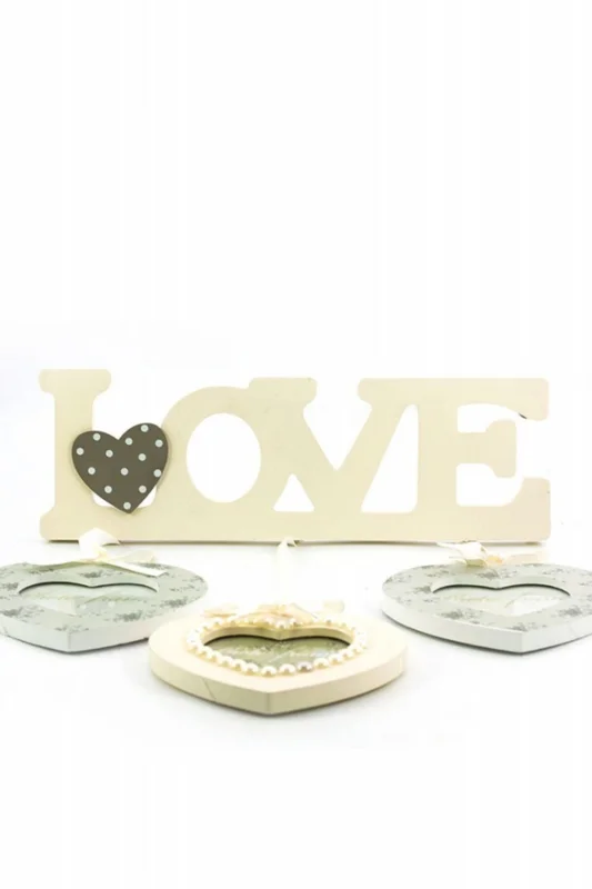 ® Decotown Love Yazılı Çerçeve 3lü Kalpli Ahşap Fotoğraf Çerçevesi – 3. görsel