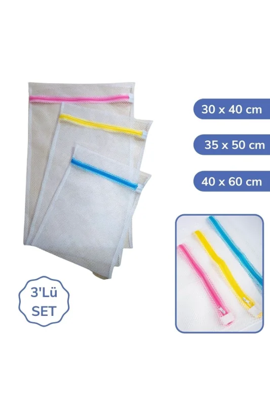® 3 Adet Çamaşır Yıkama Filesi Renkli Fermuarlı 3 Boy – 3. görsel