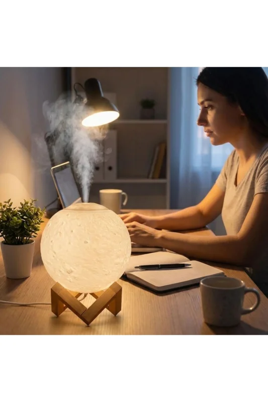 ® 3D Ay Tasarımlı Su Yenilemeli USB Hava Nemlendiricisi – Dokunmatik, 3 Renk – 2. görsel