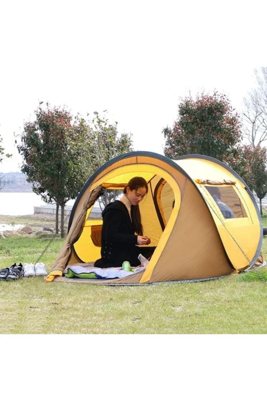 ® 2 Kişilik Vagon Tipi Yarı Otomatik Kamp Çadırı – Çift Kapılı, Çift Pe – 4. görsel