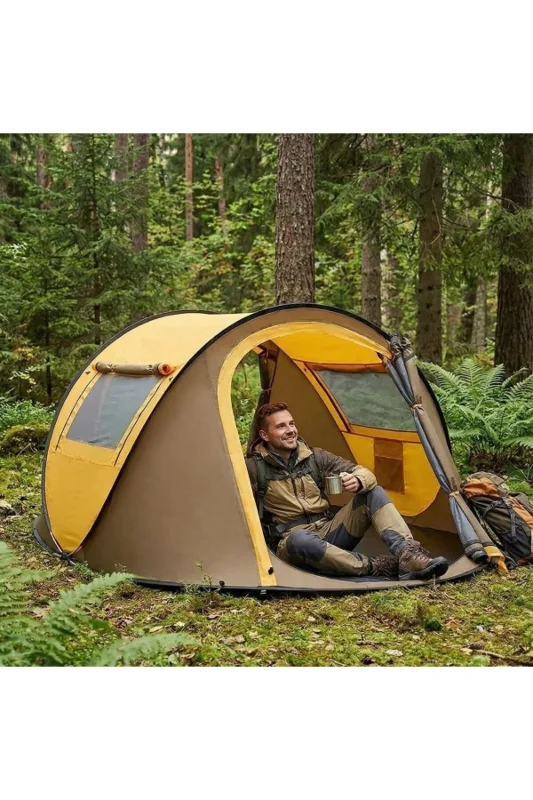® 2 Kişilik Vagon Tipi Yarı Otomatik Kamp Çadırı – Çift Kapılı, Çift Pe – 2. görsel