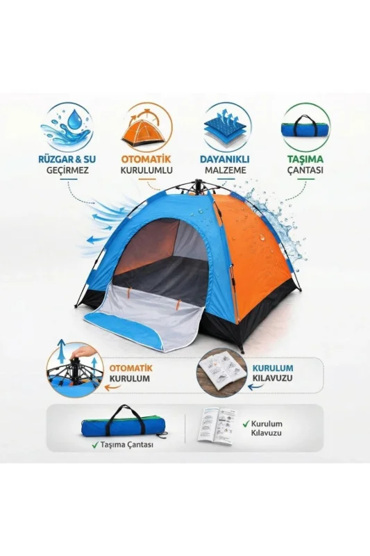 ® 8 Kişilik Otomatik Kurulum Kamp Çadırı – Outdoor , Suya Dayanıklı Hızl – 3. görsel