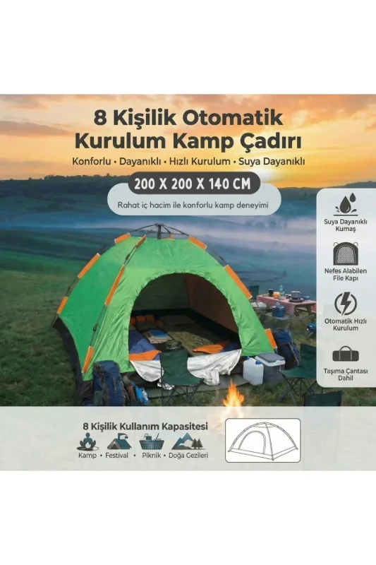 ® 8 Kişilik Otomatik Kurulum Kamp Çadırı – Outdoor , Suya Dayanıklı Hızl – 4. görsel