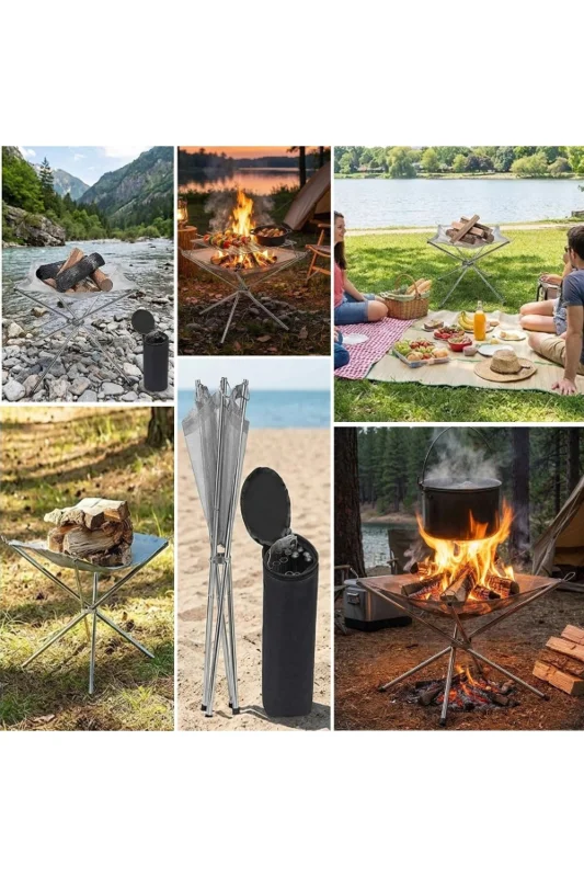 Çetiner Group® Katlanabilir ve Taşınabilir Kamp Ateşi Çukuru – Paslanmaz Çelik Örgü Tasarımlı Kamp Ateşliği ve Barbekü Standı – 4. görsel