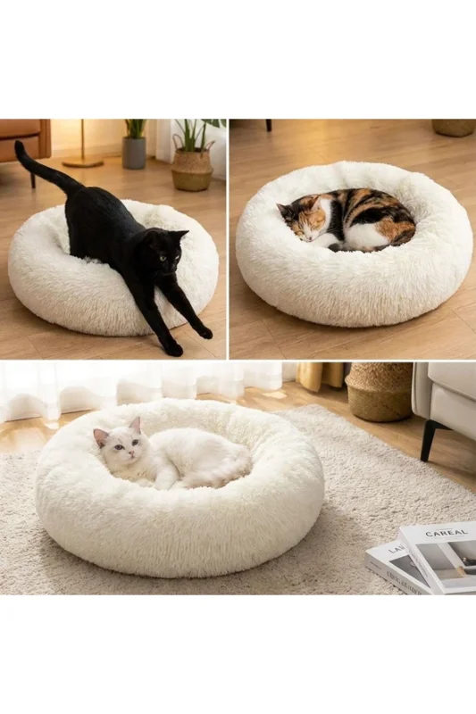® Yuvarlak Ultra Yumuşak Welsoft Peluş Kedi ve Köpek Yatağı – Kaymaz Taban – 3. görsel
