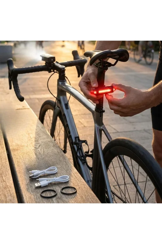 ® Bisiklet Işık Seti – USB Şarjlı LED Ön Far + Arka Stop Lambası, Su Geçi – 2. görsel
