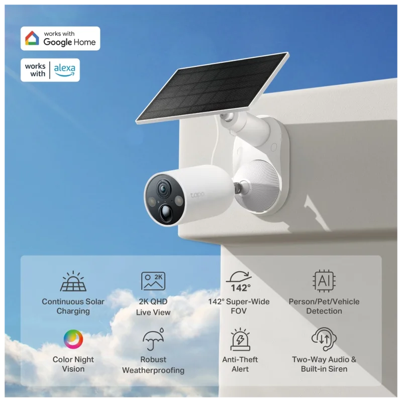 TP-LINK Tapo TC85 KIT (C425 KIT), 2K QHD, 4,0Mpix, Dış Mekan, IP66, WiFi, 15Mt. Renkli Gece Görüşü, İki Yönlü Ses, Yapay Zeka Destekli, Güneş Enerjili Güvenlik Kamerası Kiti – 2. görsel