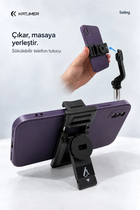 C01 SELİNG Bluetooth Kumandalı Tripod Selfie Çubuğu 107,5 cm, 7 Bölümlü, Çıkarılabilir Tutucu, CR2032 - SİYAH – 4. görsel