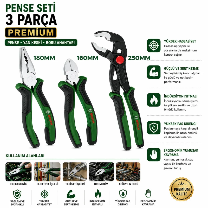 Premium Pense Seti 3 Parça - 10 inç Papağan, 7 inç Pense, 6 inç Yan Keski – 2. görsel