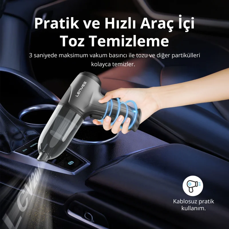 Lenyes LCV201 4in1 Üfleme-Emme-Vakumlama ve Şişirme Özellikli Elektrikli Oto Araç Süpürgesi 5000PA