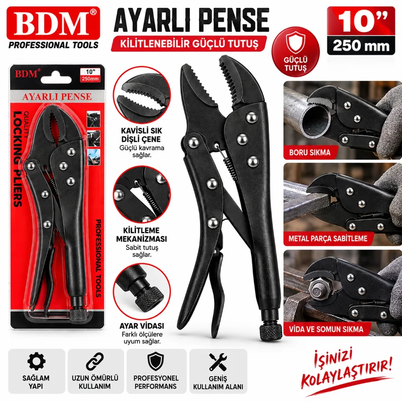 Kilitli Ayarlı Komple Metal Pense, 10 inç (250 mm)