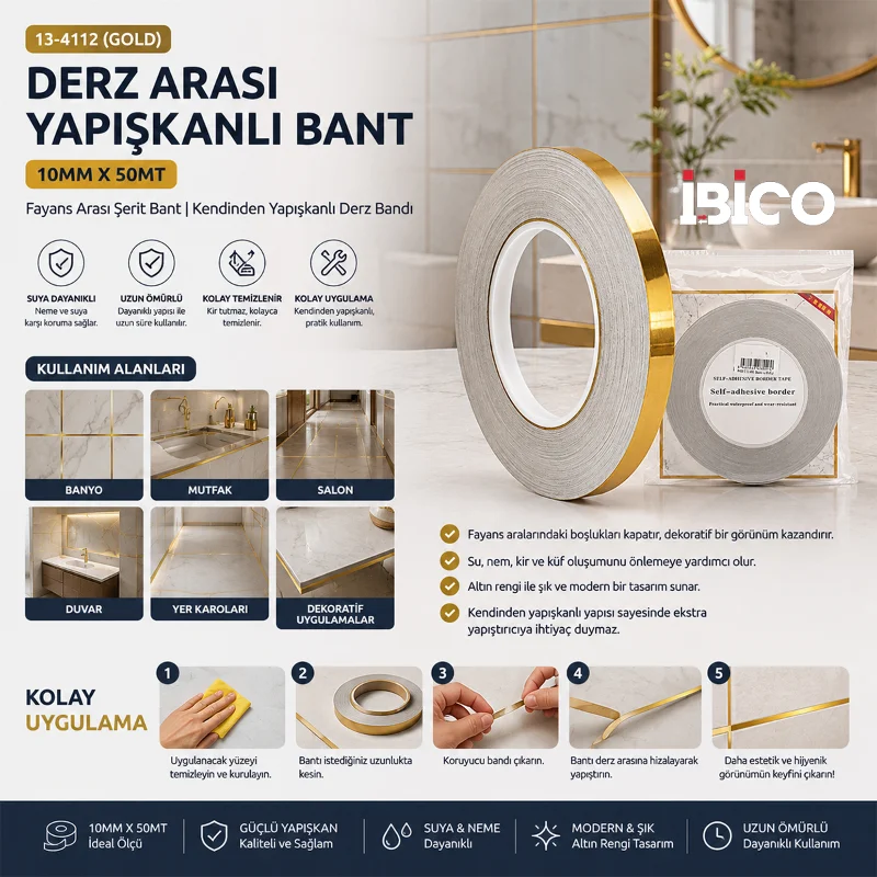 Derz Arası Yapışkan Bant 10mm x 50m (Gold)
