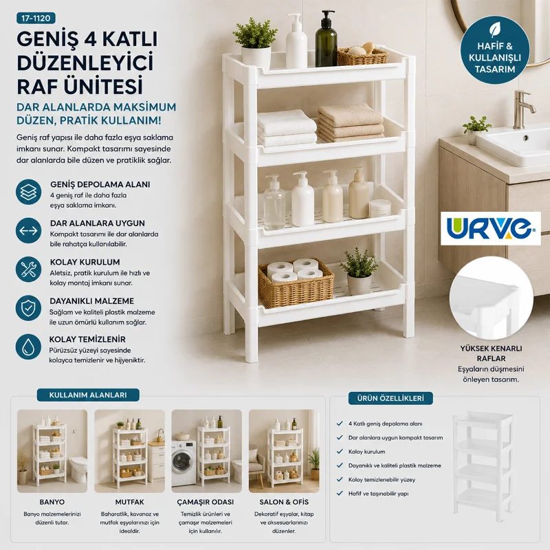 4 Katlı Sepet Organizer Raf Düzenleyici (510x205x685 mm)