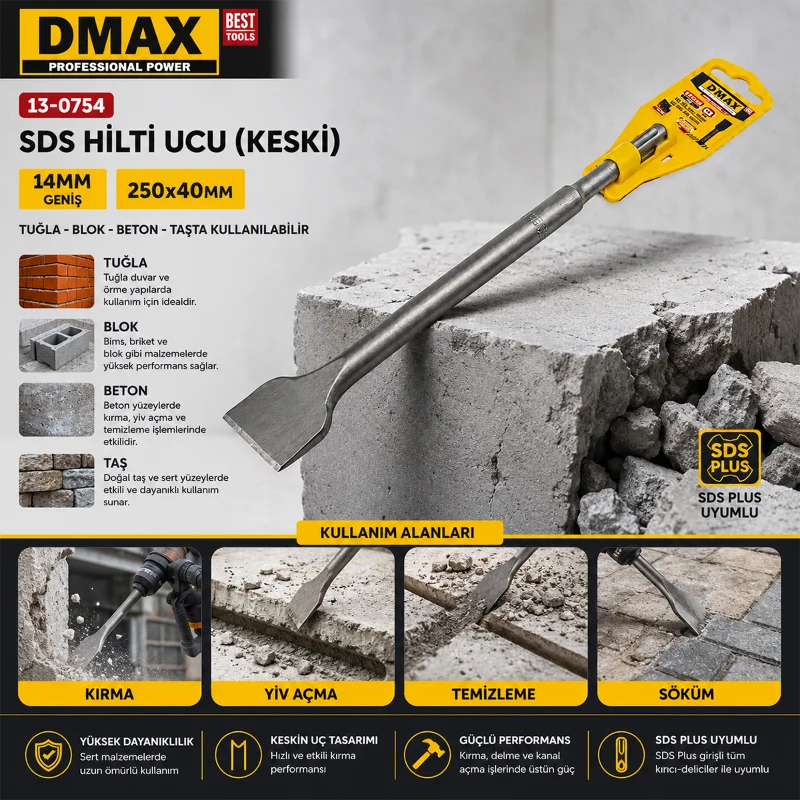 14 mm SDS Keski Ucu - Geniş 250x40 mm