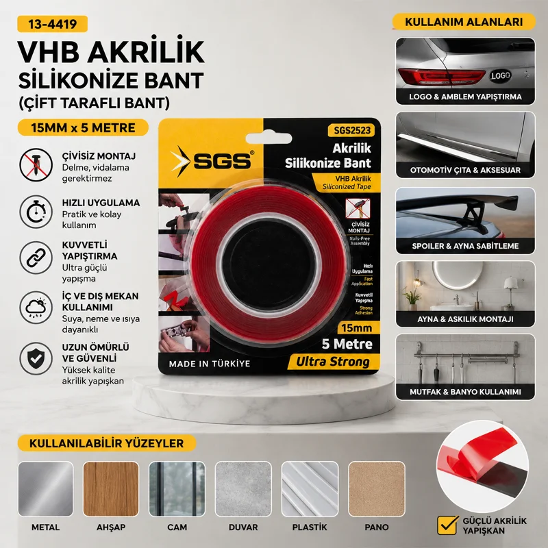 Akrilik Silikonize Çift Taraflı Bant 15 mm x 5 yd
