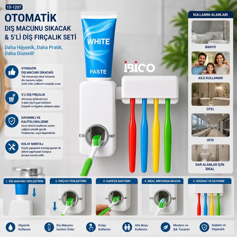 Otomatik Diş Macunu Dispenseri ve Diş Fırçalık