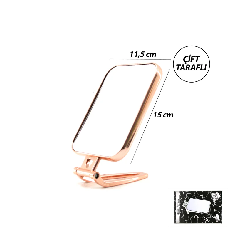 Dikdörtgen Çift Taraflı Bakır Makyaj Aynası 15x11.5 cm – 2. görsel