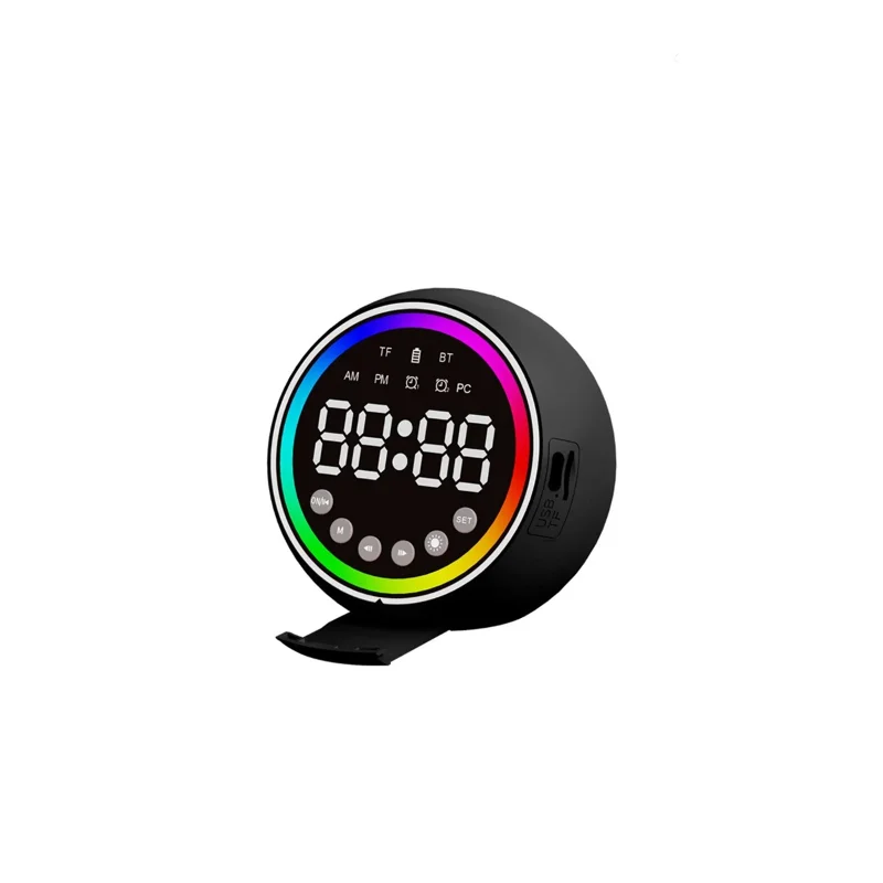 Mini Bluetooth Hoparlör Dijital Saat & Alarm USB Şarjlı Işıklı 5W