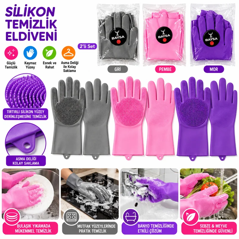 Renkli Silikon Tırtırlı Bulaşık Eldiveni (1 Adet) – 3. görsel