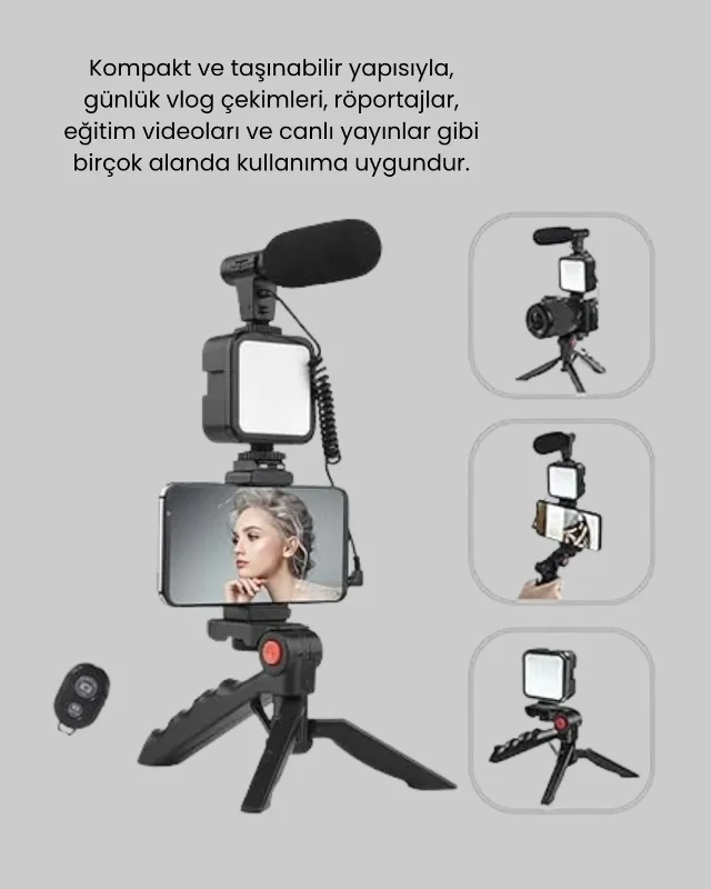 Video Çekim Kiti Tripodlu Led Mikrofon Seti