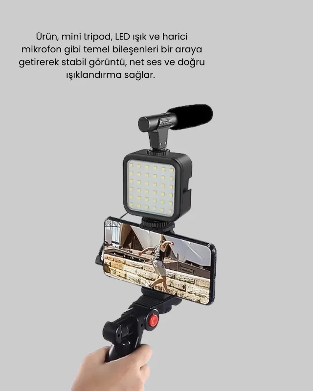 Video Çekim Kiti Tripodlu Led Mikrofon Seti