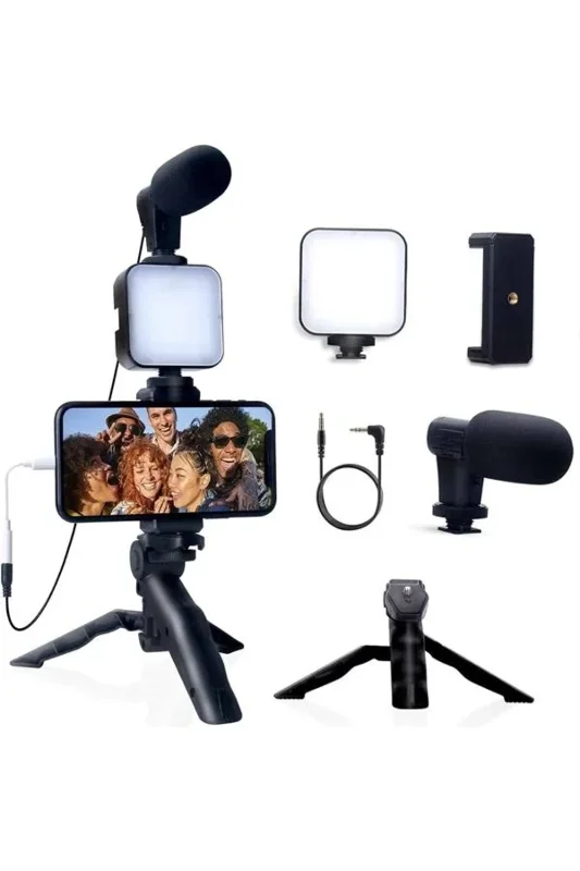 Vlog Çekimi İçin Mini Tripod Ve Mikrofon Seti