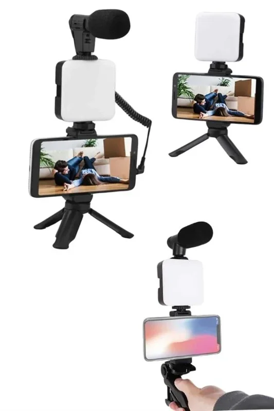 Vlog Çekimi İçin Mini Tripod Ve Mikrofon Seti