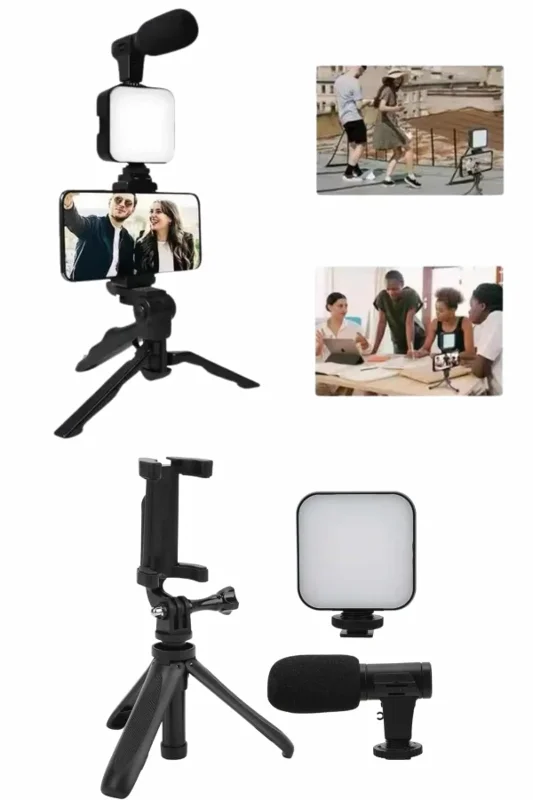 Mikrofonlu Mini Tripod Video Çekimi İçin 1 Adet