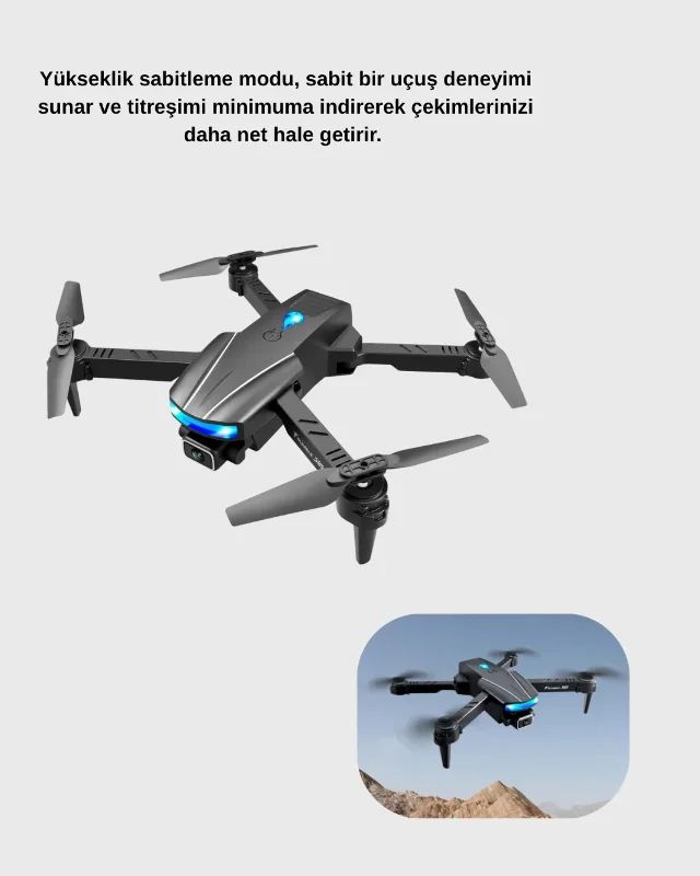 Katlanabilir Drone 4k Kamera İle Yükseklik Sabitlemeli 100 Metre Kontrol