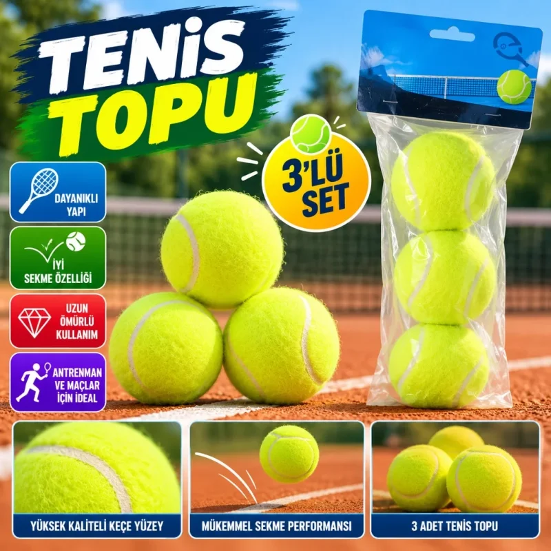 Tenis Topu 3'lü Set 80 mm Spor Ekipmanı