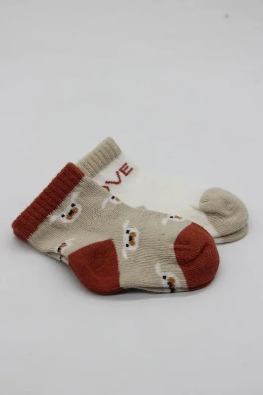 Şık Love Dog Penye Soket Çorap 2'li Set Bej Renk