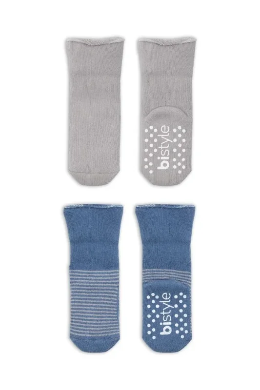 Kaymaz Çemberli Soket Çorap 2'li Set Indigo Gri