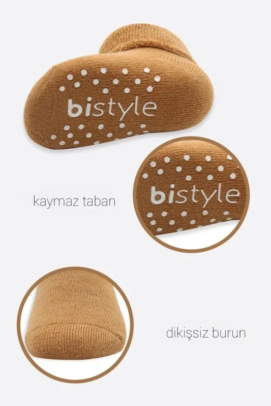 Kaymaz Çemberli Soket Çorap 2'li Set Bej-Hardal – 4. görsel