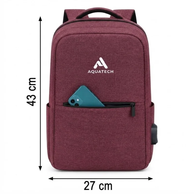 Ergonomik Bordo Renkli Laptop Sırt Çantası USB Şarj Portlu
