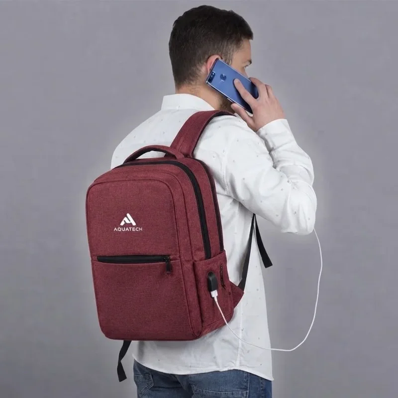 Ergonomik Bordo Renkli Laptop Sırt Çantası USB Şarj Portlu