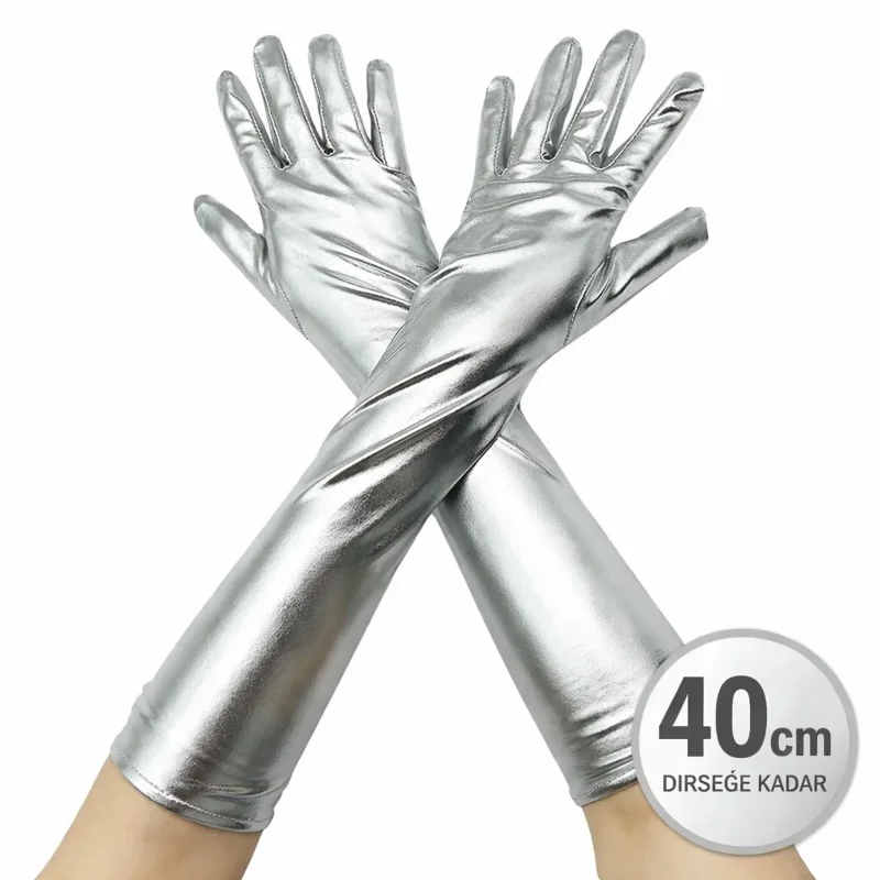 Şık Lüks Saten Eldiven 40 cm Dirsek Altı Kostüm Aksesuarı