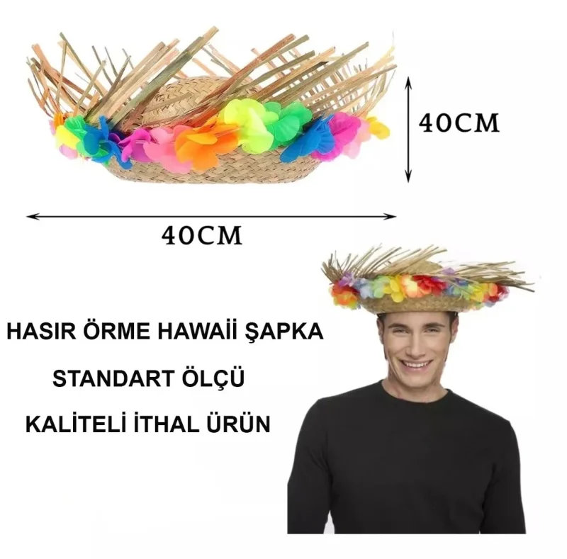 Tropikal Püsküllü Örme Hasır Şapka 13x36 cm Plaj Aksesuarı