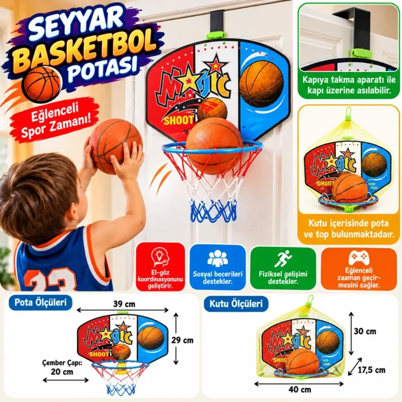 Orta Boy Ahşap Pota 1 Adet Basketbol Oyun Seti