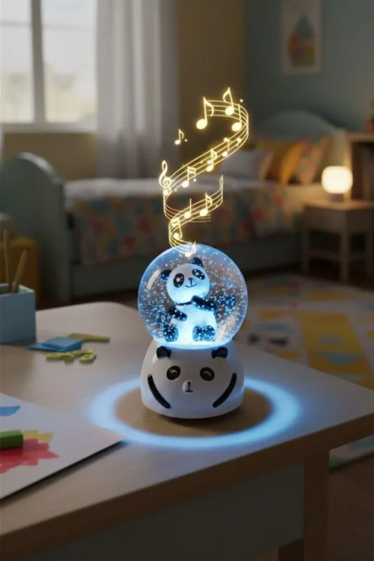 Eğlenceli LED Müzikli Panda Figürlü Kar Küresi