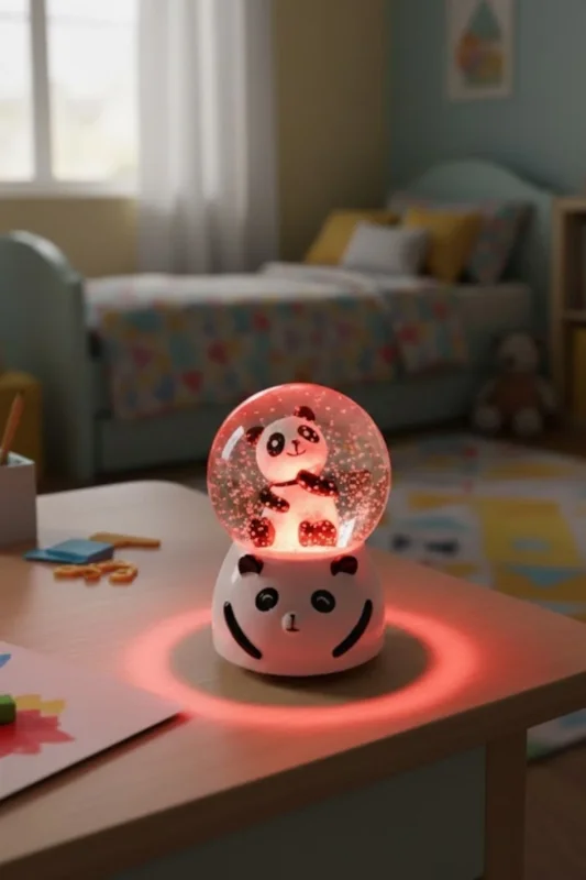 Eğlenceli LED Müzikli Panda Figürlü Kar Küresi