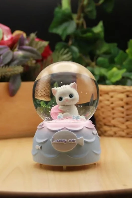 Eğlenceli LED Müzikli Kedi Figürlü Kar Küresi