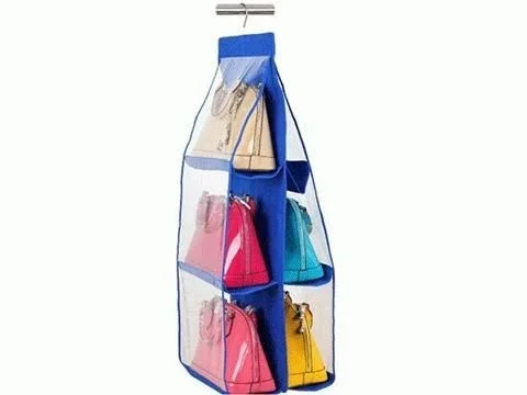 Ergonomik 6 Gözlü Şeffaf Dolap İçi Çanta Organizer Askılık
