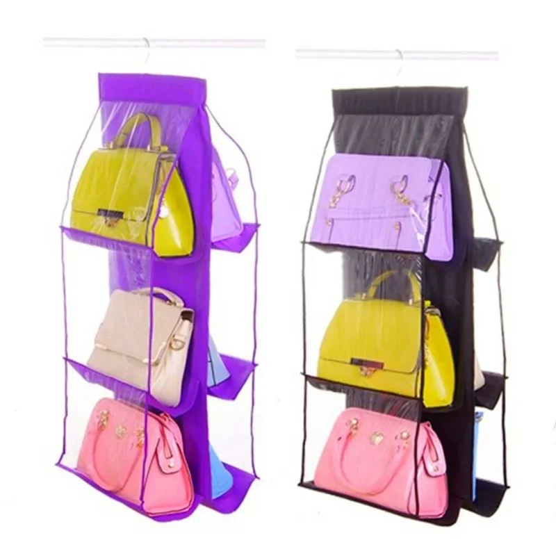 Ergonomik 6 Gözlü Şeffaf Dolap İçi Çanta Organizer Askılık