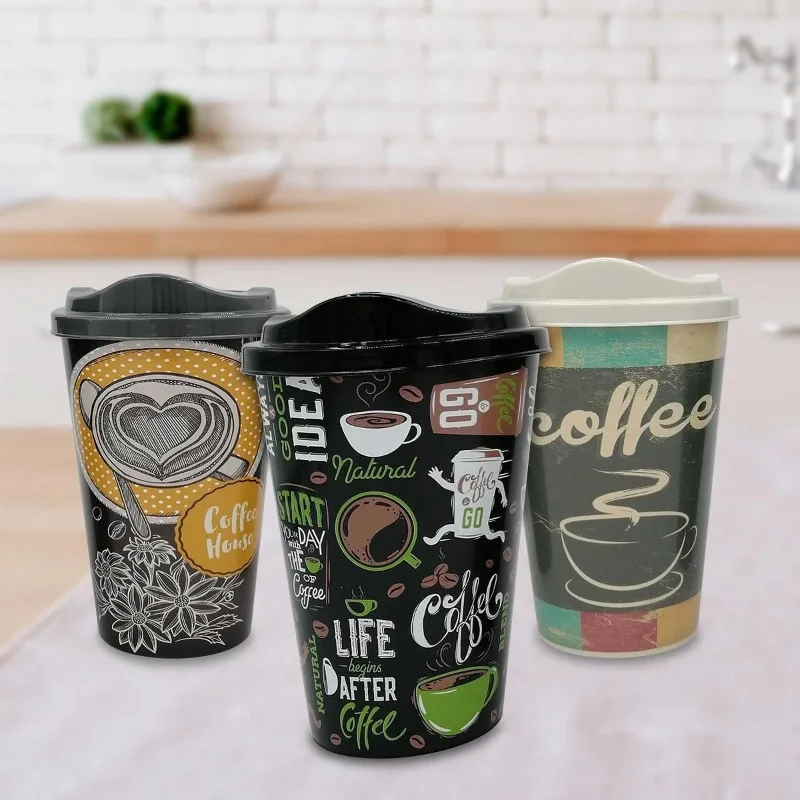 Ergonomik Kapaklı Sıcak Tutma Özellikli 3 Adet Plastik Kahve Bardağı Seti
