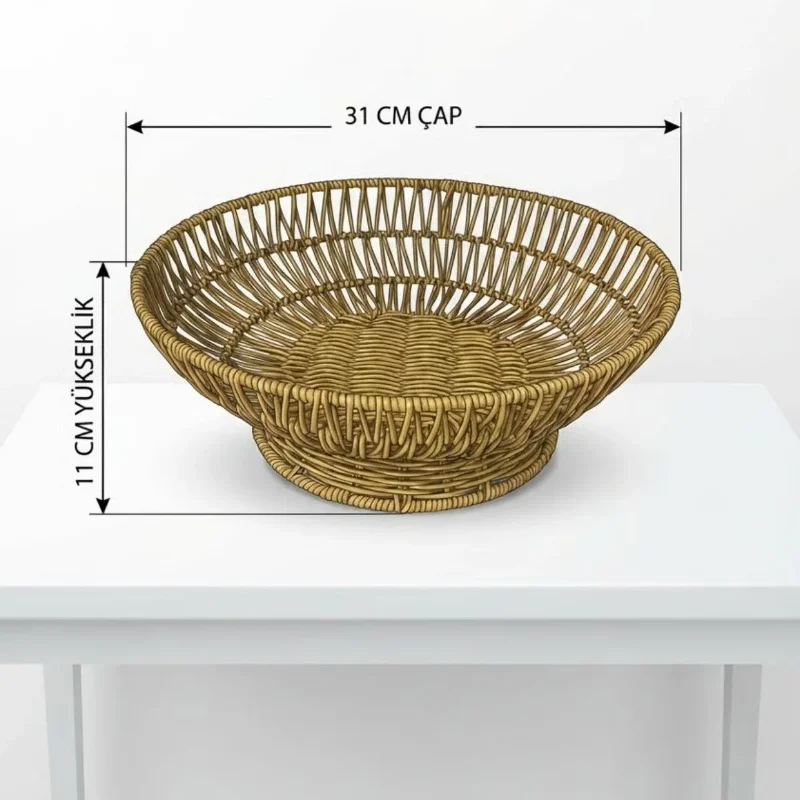 Şık Tasarım 31 cm Dekoratif Plastik Rattan Servis Çanağı