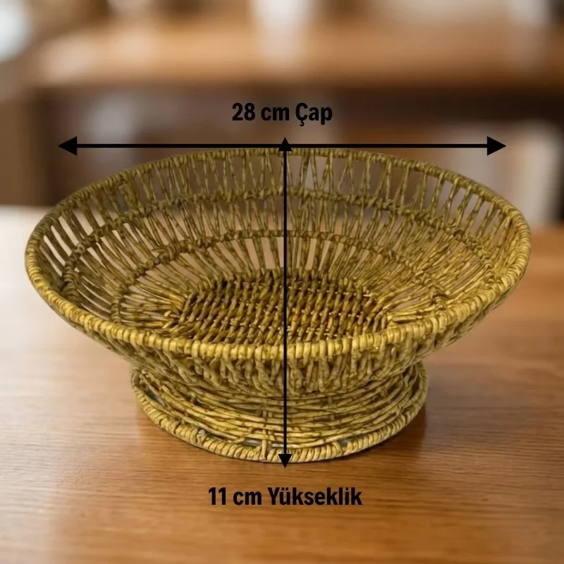 Ergonomik 28 cm Doğal Hasır Görünümlü Plastik Sunum Çanağı